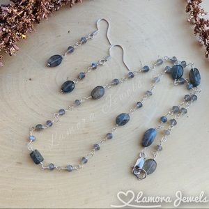 Labradorite Gemstone Necklace Earrings Jewelry Set